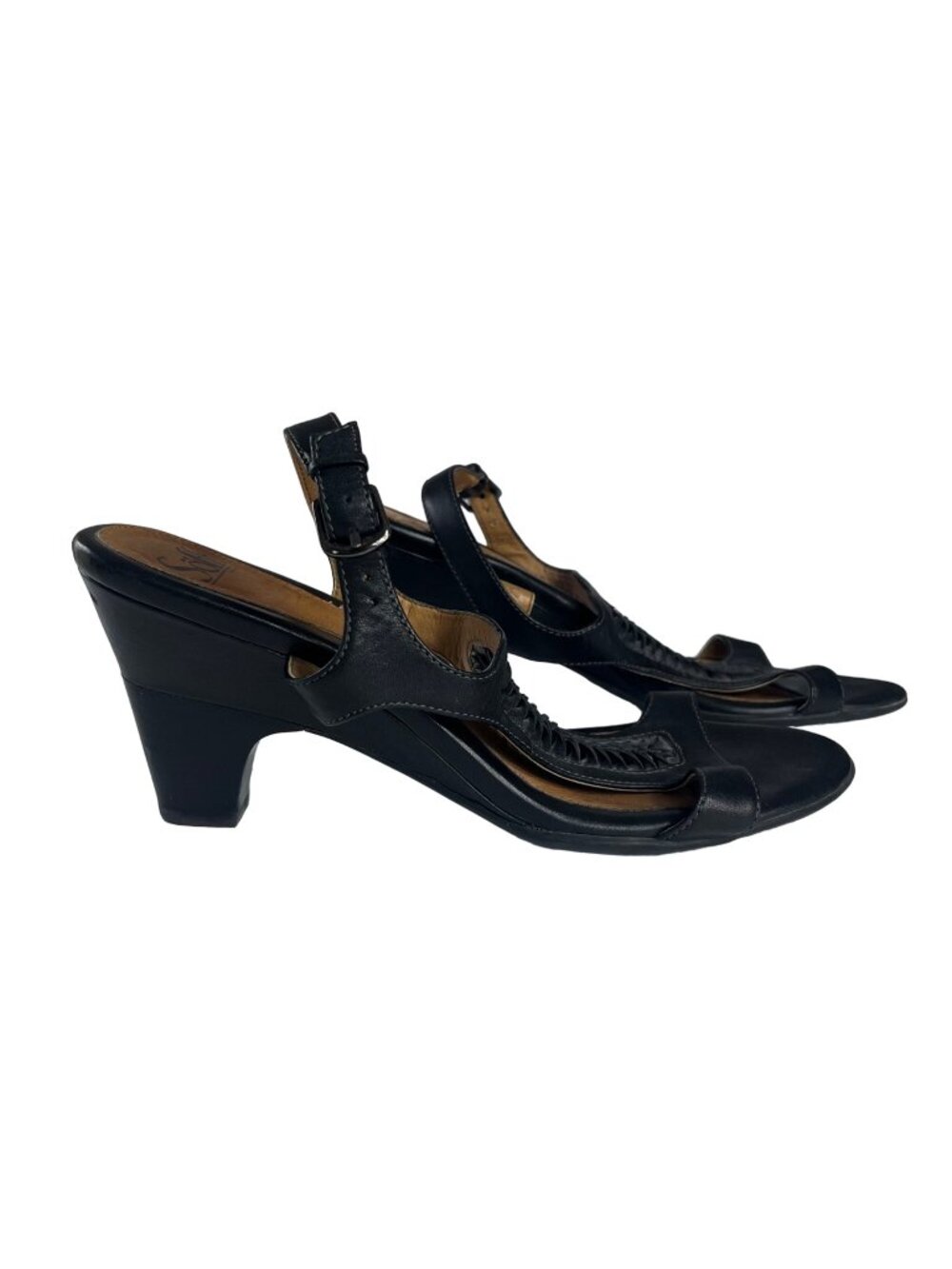 Sofft Open Toe Sandals Leather Black 10 M Heeled Ankle Buckle